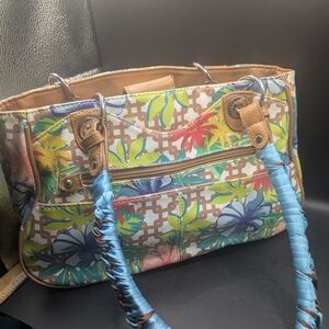 Vtg Rosetti Floral Shoulder Bag Tropical Bliss Purse With Crafted Ribbon Handle